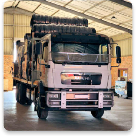 A fully-loaded Phoenix Consolidated truck for cross-border transport to Zimbabwe