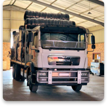 A fully-loaded Phoenix Consolidated truck for cross-border transport to Zimbabwe